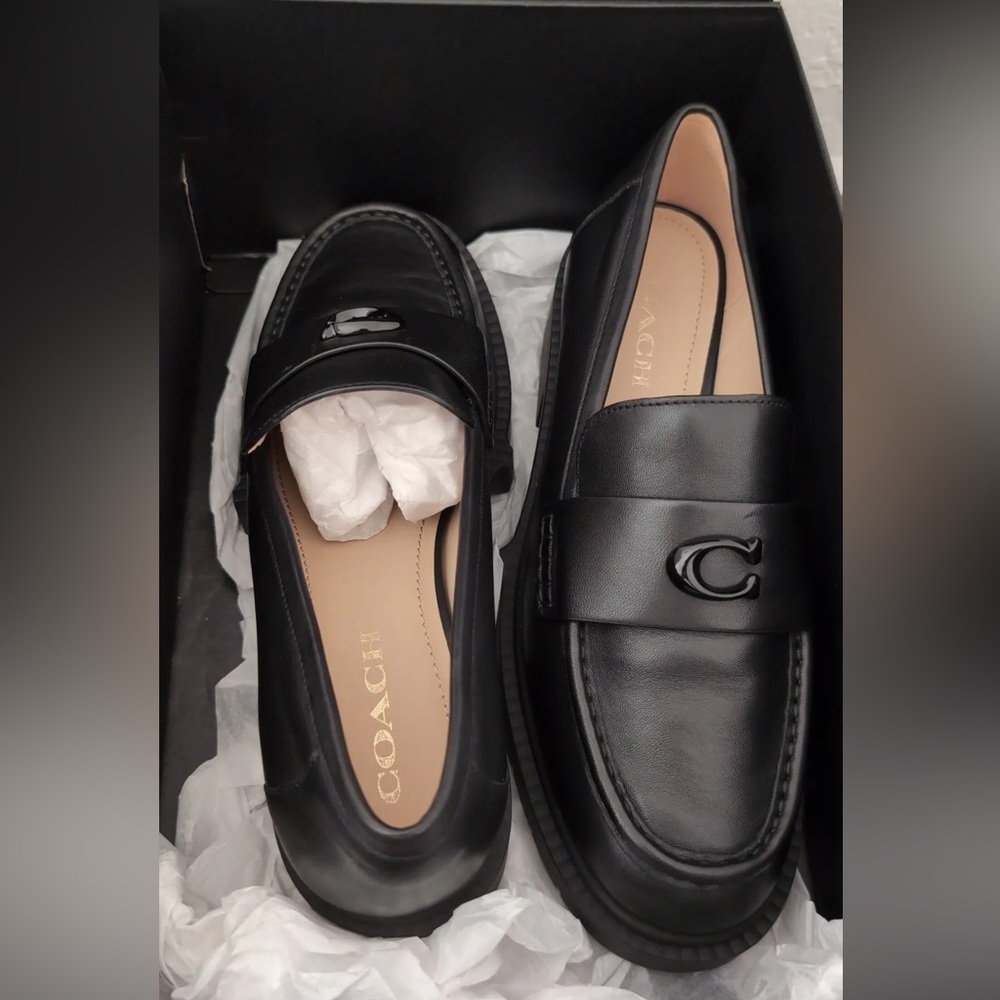 Coach Leah Black Leather Loafers